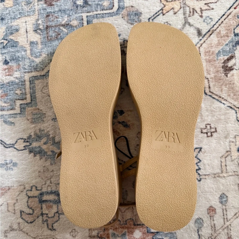 Zara Beige Platform Sandals with Ankle Strap
